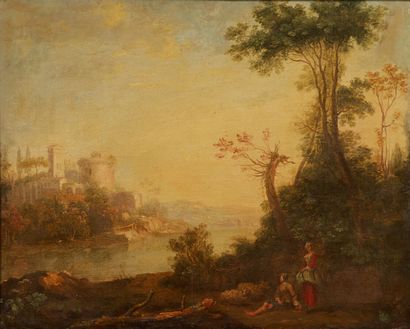 null Ecole FRANCAISE du XVIIIe siècle
Paysages animés à la rivière
Paire d'huiles...