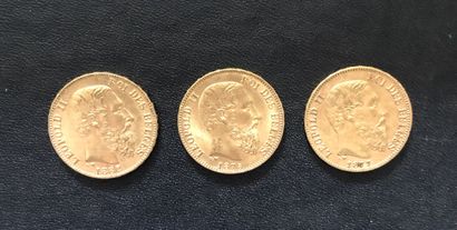 BELGIQUE 3 pièces d'or de 20 Francs