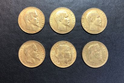 FRANCE 6 pièces d'or de 20 Francs