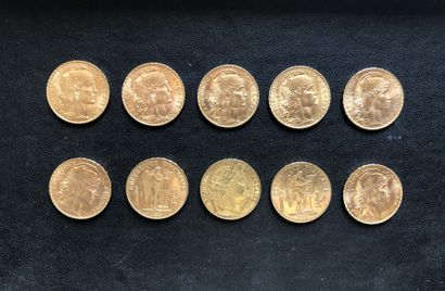 FRANCE 10 pièces d'or de 20 Francs.