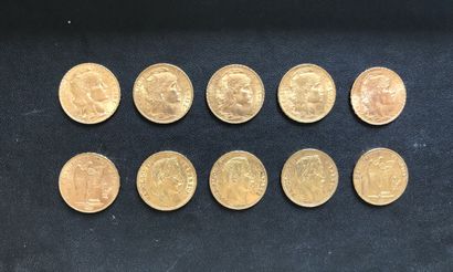 FRANCE 10 pièces d'or de 20 Francs.