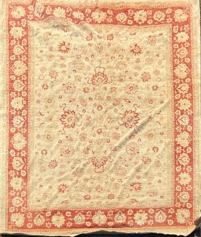 null Large Farhan wool carpet with floral decoration in the Agra style, celadon green...