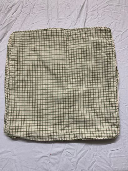 null A pair of square cushion covers in green and white checkered canvas. Piped finish,...