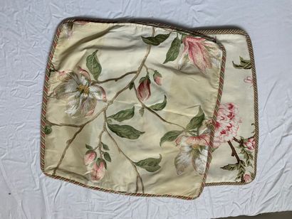 Two square cushion covers. One in cream viscose...