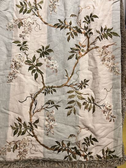 null Pair of curtains in embroidered linen. Colefax & Flower, Alderney stripe, color...