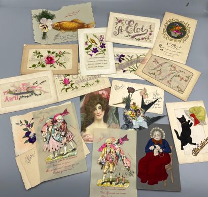 null A lot of postcards : embossed, real hair, embroidery and various collages