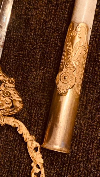 null Persian court sword, gilt bronze and chased mount, crown pommel, triangular...