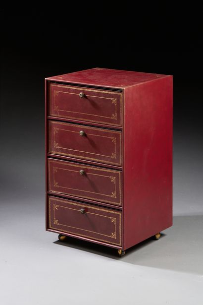 null 
Small box with four compartments covered with red leather, gilding with small...