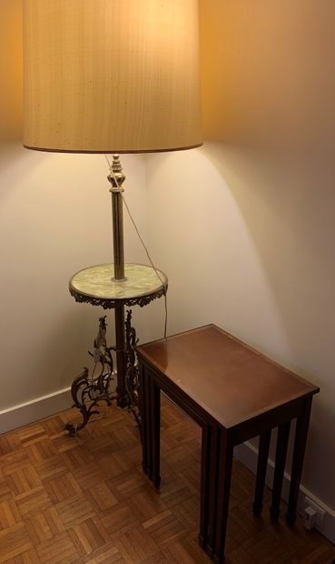 null Floor lamp with onyx and bronze, three nesting tables