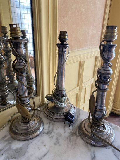 null Pair of candlesticks mounted in silver plated metal lamp. 

We joined a third...