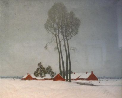 Frans COPPENS (1895-1975) Paysage de neige Toile signée en bas à droite. Craquelures....