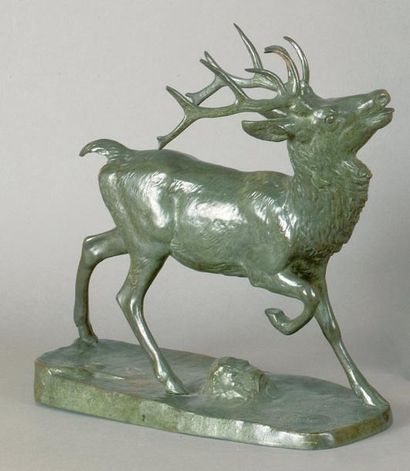 Antoine-Louis BARYE (1795-1875) d'après Sculpture en bronze à patine verte représentant...