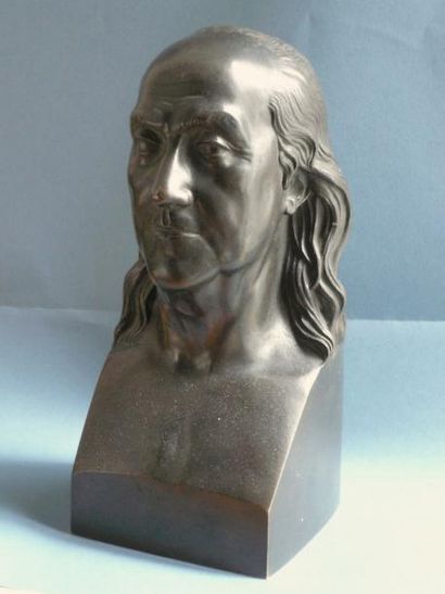 D'après Jean-Antoine HOUDON (1741-1828) Buste de Benjamin Franklin (1706-1790) Bronze...