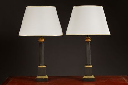 null Vaughan designs, Matignon Column Table Lamps. Pair of column lamps in black...