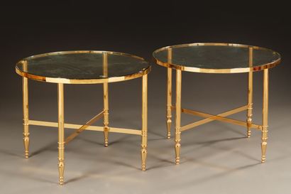 Pair of circular coffee tables in gilded...
