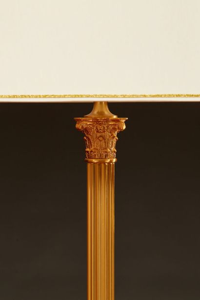 null Vaughan designs. Column lamp with Corinthian capitals in brushed brass. Shade...