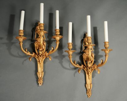 Pair of large ormolu sconces in the Louis...