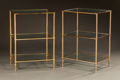 Pair of rectangular tables in gilded metal...