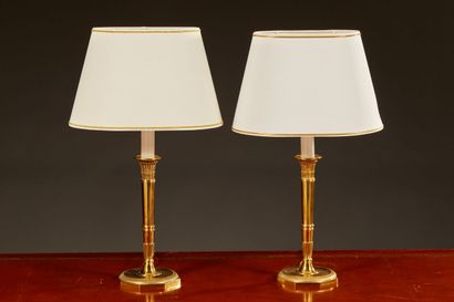 Pair of Empire style torch lamps in varnished...