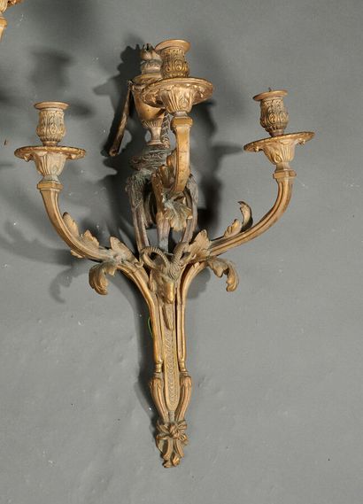 null Paire de grandes appliques en bronze doré de style Louis XVI à trois bras de...