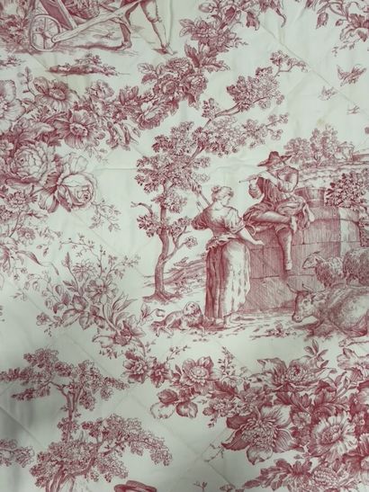 Bedcover in cotton printed with a red toile...