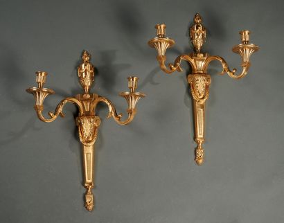 Pair of large brass sconces in the Louis...