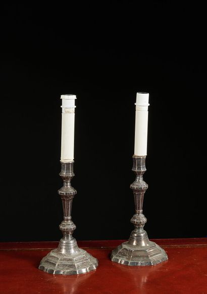 Pair of silver plated bronze torches, Louis...