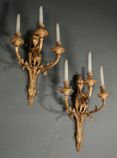 Pair of large sconces in varnished bronze...