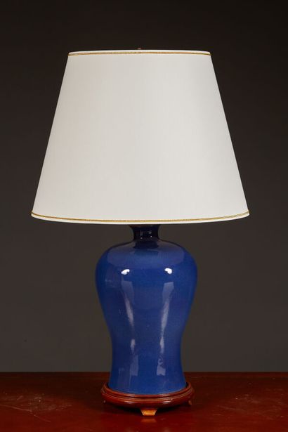 Vase lamp in powdered blue porcelain. Carved...