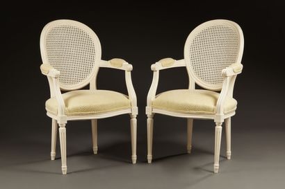 Pair of Louis XVI style cabriolets armchairs...