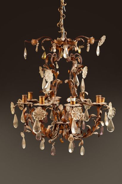null Vaughan Designs. A six-light wrought iron cage chandelier with glass pendants.
(Some...