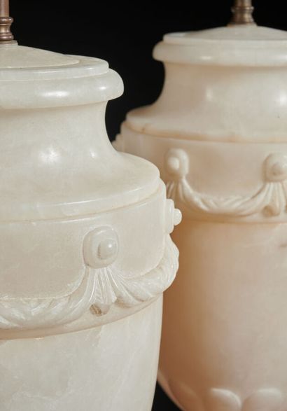 null Vaughan Designs, Trento urn table lamps. 
A pair of vase lamps in carved alabaster...
