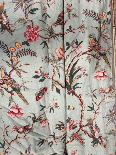 Pair of large cotton curtains printed with...
