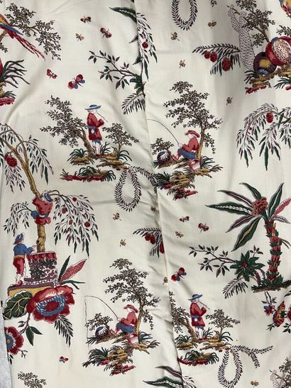 Pair of cotton curtains printed with a multicolored...