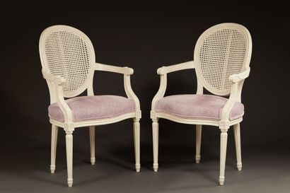 Pair of Louis XVI style cabriolet armchairs...