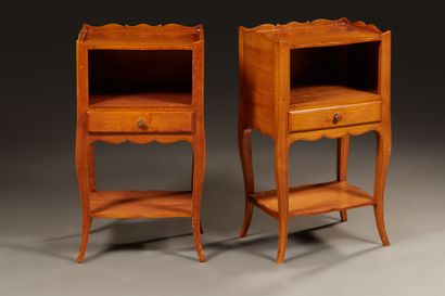 null Pair of Louis XV style bedside tables with all faces in stained wood, opening...