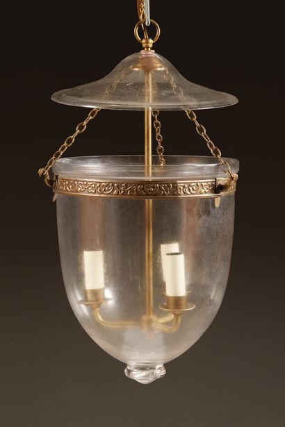 null Vaughan Designs, Glass Globe Lantern. A bell lantern and its blown glass fumivore...