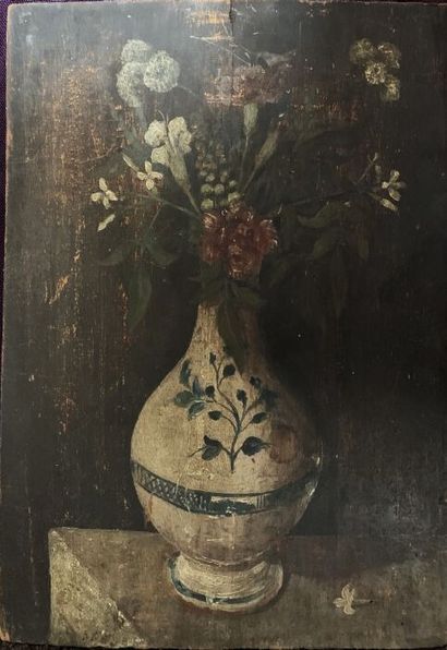 null Ecole du nord XIXe siècle
Nature morte au bouquet de fleurs
Huile sur panneau...