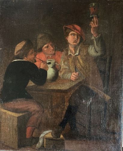 null Ecole flamande du XVIIIe siècle
Scène de taverne
Huile sur toile (usures, manques,...
