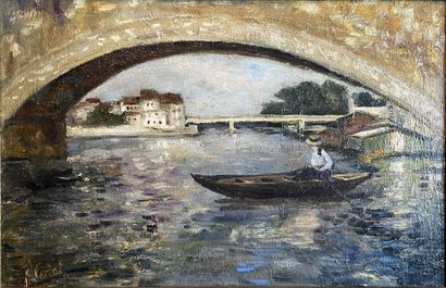 Johannes CAREL (XIX-XX)
Barque sous un pont
Huile...