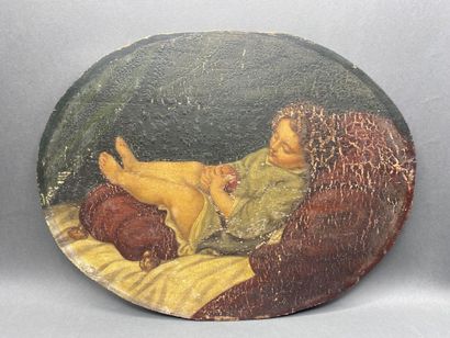 null Ecole FRANCAISE du XIXe siècle
L'enfant endormi
Panneau ovale, ancienne étiquette...