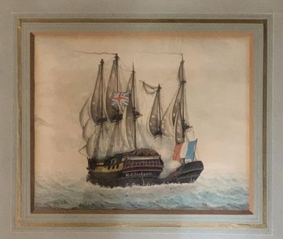 null Ecole anglaise du XIXe siècle
Scène de bataille navale franco-anglaise.
Aquarelle
Signé,...