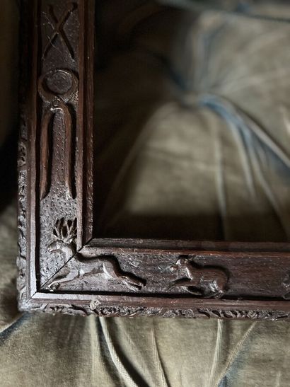 null Rectangular frame in carved wood monogrammed JL with relief decoration of a...