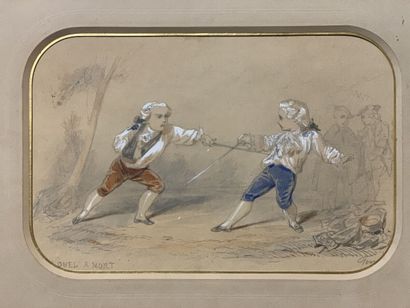 null Ecole française du XIXe siècle
Aux Tuileries - Le duel à mort, escrime
Deux...