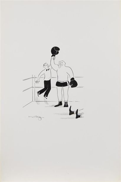 null Henri MOREZ (1922-2017)
Le vainqueur 
Encre noire et gouache blanche 
50 x 32.5...