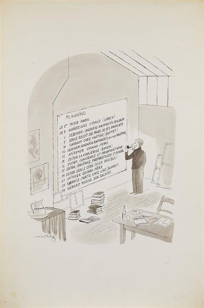 null Henri MOREZ (1922-2017)
Planning 
Encre noire et lavis d'encre, signé en bas...