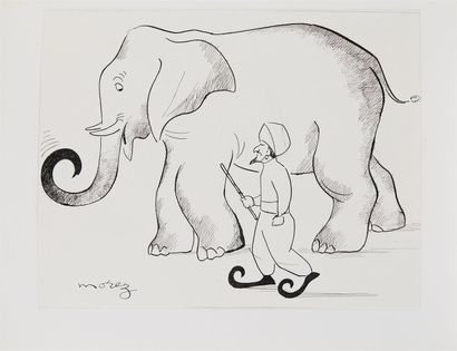 null Henri MOREZ (1922-2017)
Elephant 
Black ink and traces of graphite, signed lower...