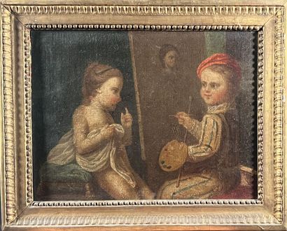 null École FRANCAISE de la fin du XVIIIe siècle
Le petit peintre et son modèle (usures)
Huile...