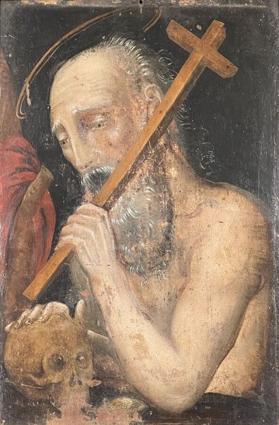 null 17th century MERIDIONAL school
Saint Jerome meditating
Oil on panel (many wears,...