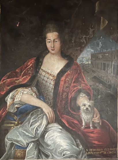 null École du XVIIIe siècle
Portrait de femme au chien, princesse de Conti, fille...